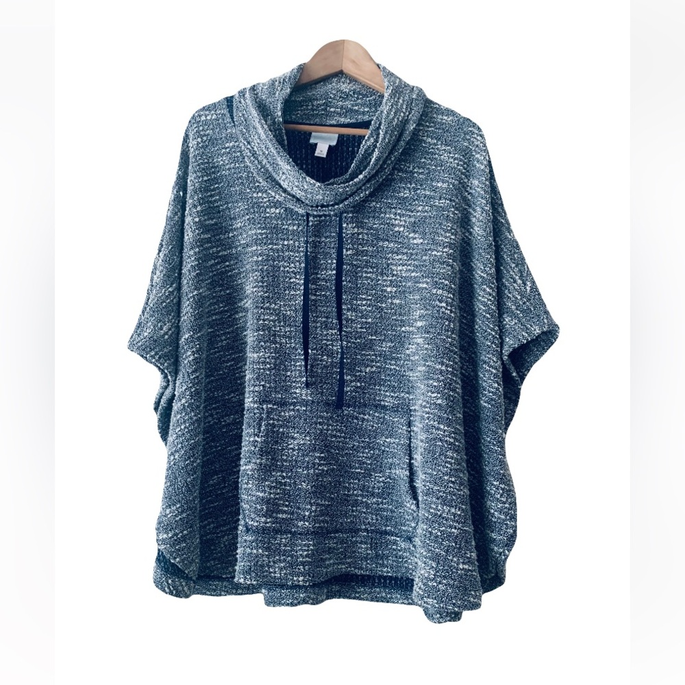 Anthropologie Sunday Cowl Neck Poncho Women Size M Heather Blue Coastal Cozy